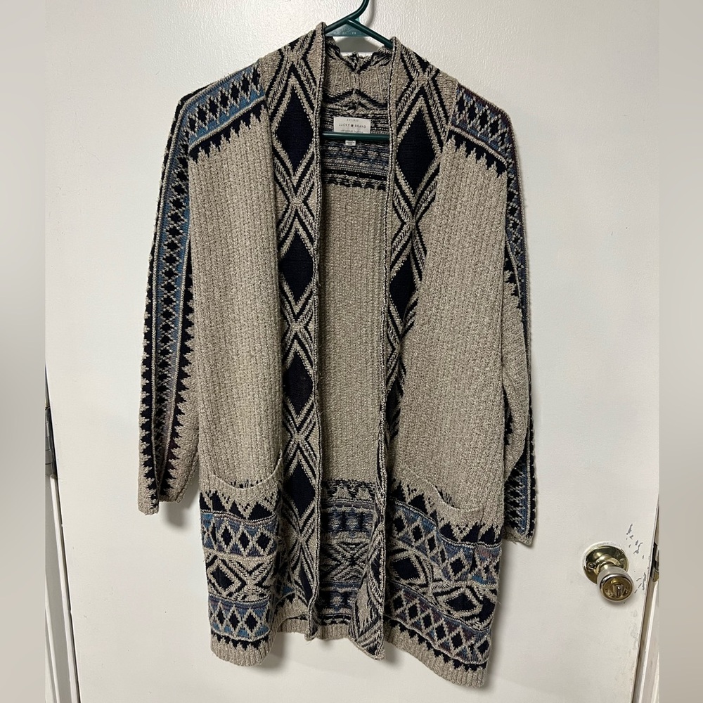 Lucky Brand Beige and Navy Aztec Cardigan